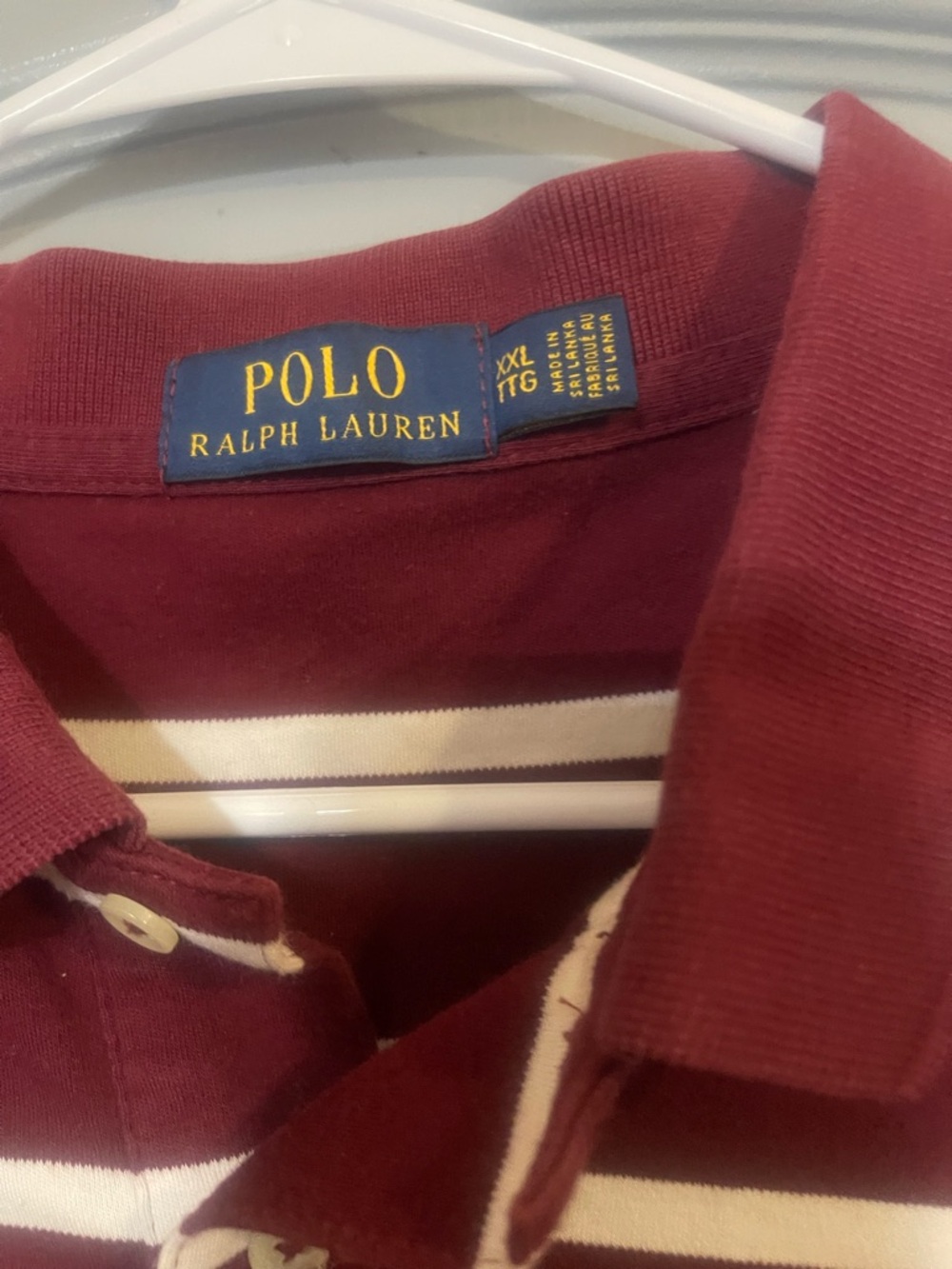 Ralph Lauren burgundy and White Striped Polo Shirt - Picture 5 of 6